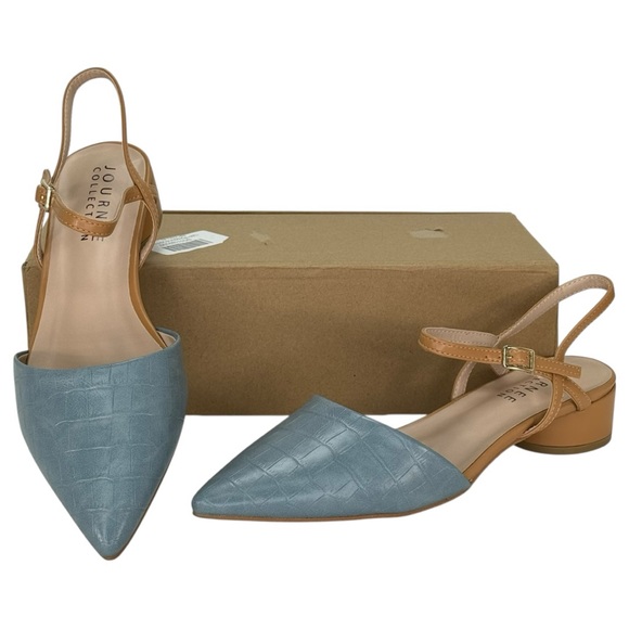Journee Collection Brynn Blue/Tan Faux Leather Womens Flats Size 8.5M - Picture 11 of 12